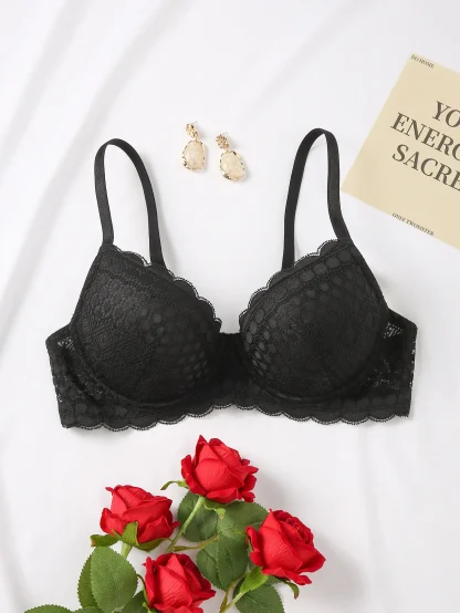 Classic Solid Push Up Bra with Lace Design