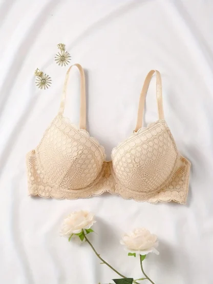 Classic Solid Push Up Bra with Lace Design - Image 9