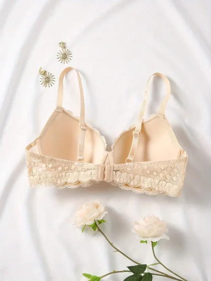 Classic Solid Push Up Bra with Lace Design - Image 10