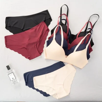 Plain Color Push Up Bra with Panty - Image 3