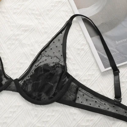 Sheer Mesh V-neck Bra with Polka Dot Design - Image 4