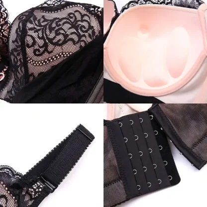 V-neck Lace Push Up Bra with Wide Strap - Image 4