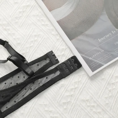 Sheer Mesh V-neck Bra with Polka Dot Design - Image 5