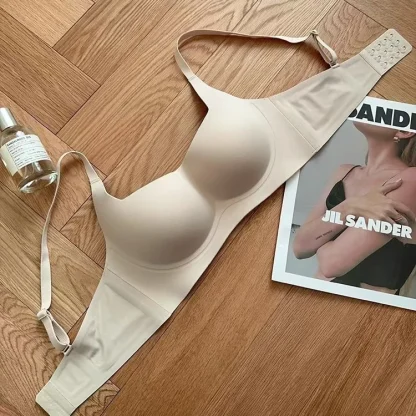 Seamless Solid Color Bra with Wireless Design - Image 4