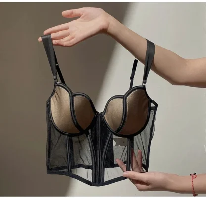 Sexy Sheer Corset Bra with Mesh Design - Image 9