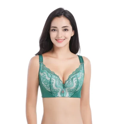 V-neck Lace Push Up Bra with Wide Strap - Image 2