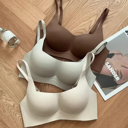 Seamless Solid Color Bra with Wireless Design - Image 2