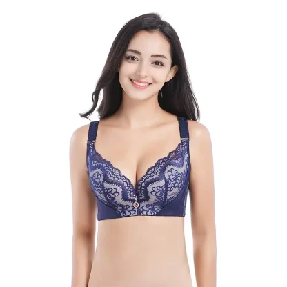 V-neck Lace Push Up Bra with Wide Strap - Image 3