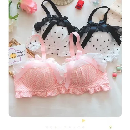 Plaid Print Push Up Bra with Bow Decor - Image 4