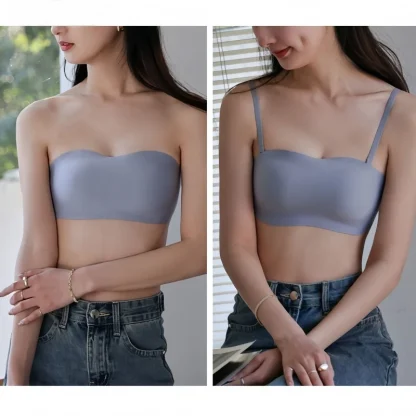Seamless Plain Color Bra with Strapless - Image 6