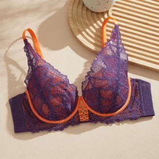 Breathable Sheer Lace Bra with V-neckline