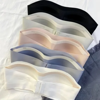 Seamless Plain Color Bra with Strapless - Image 3