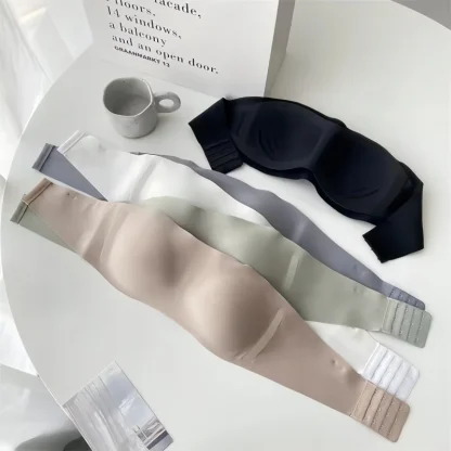 Seamless Plain Color Bra with Strapless - Image 4