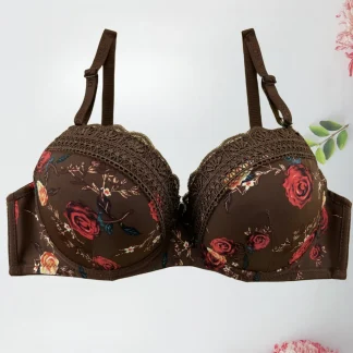 Underwire Push Up Bra with Floral Design