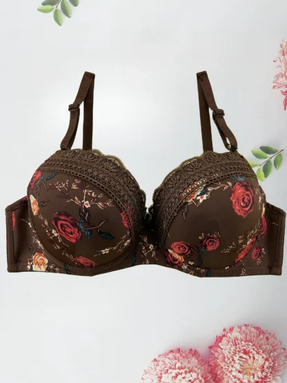 Underwire Push Up Bra with Floral Design